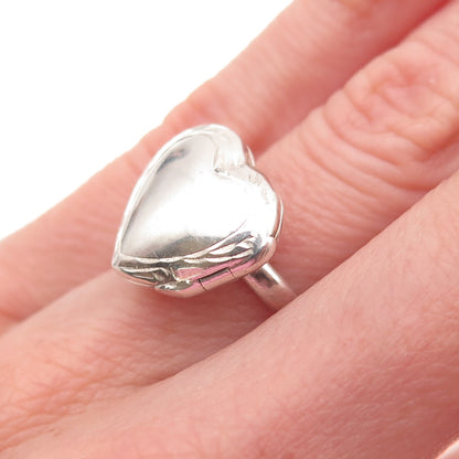 925 Sterling Silver Vintage Heart Locket Oxidized Ring Size 5