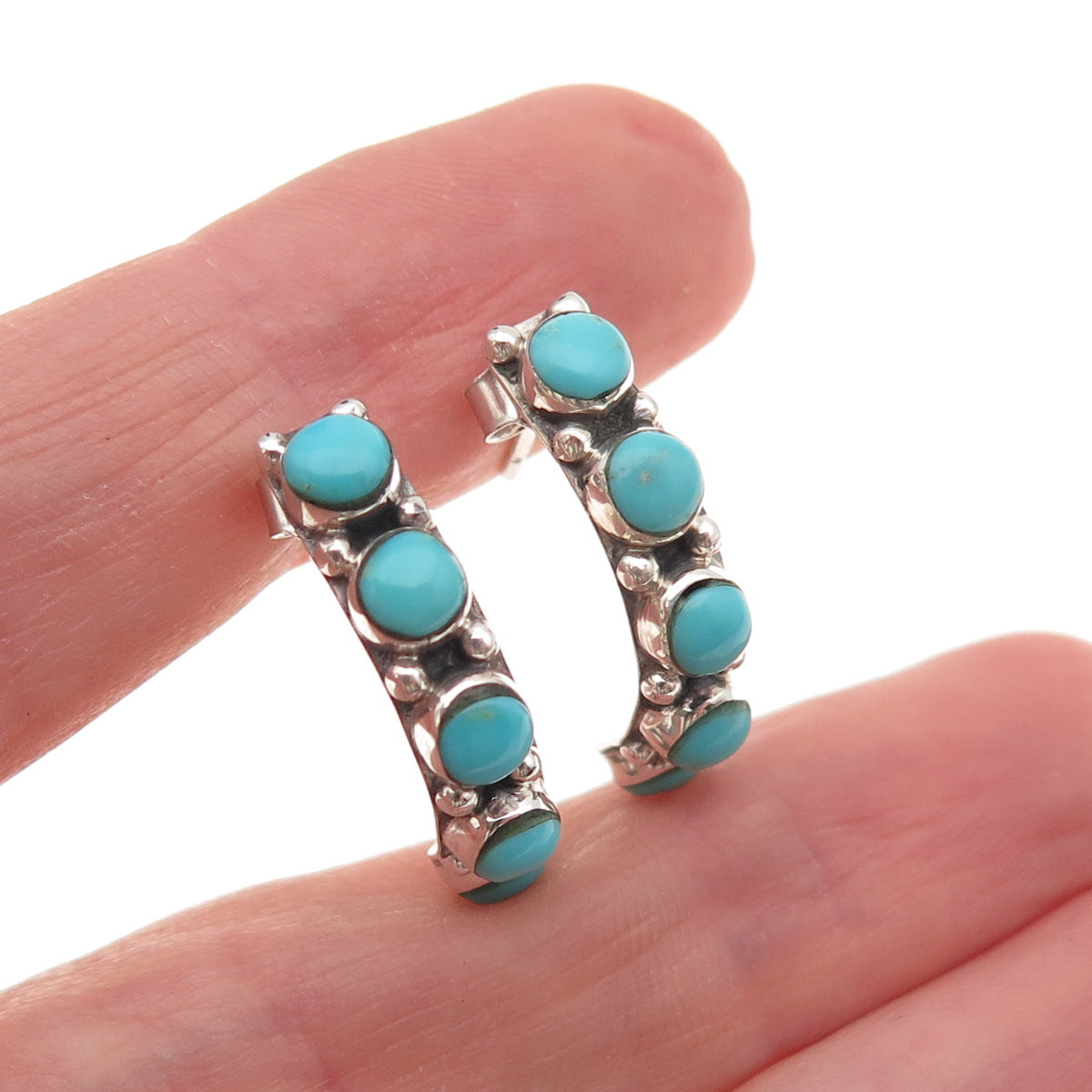 Old Pawn 925 Sterling Silver Vintage Southwestern Turquoise Tribal Earrings