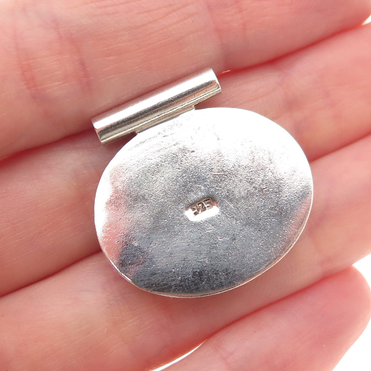 925 Sterling Silver Vintage Real Azurite Modernist Oxidized Slide Pendant