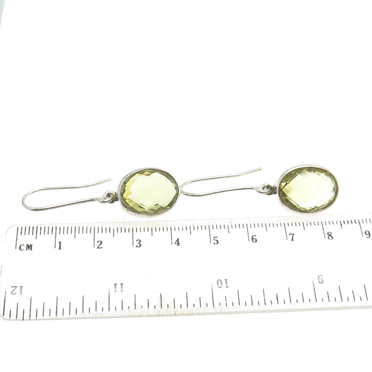 925 Sterling Silver Vintage Real Oval-Cut Citrine Dangling Earrings