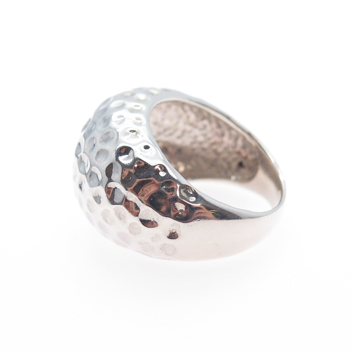 925 Sterling Silver Vintage Modernist Hammered Finish Dome Ring Size 6
