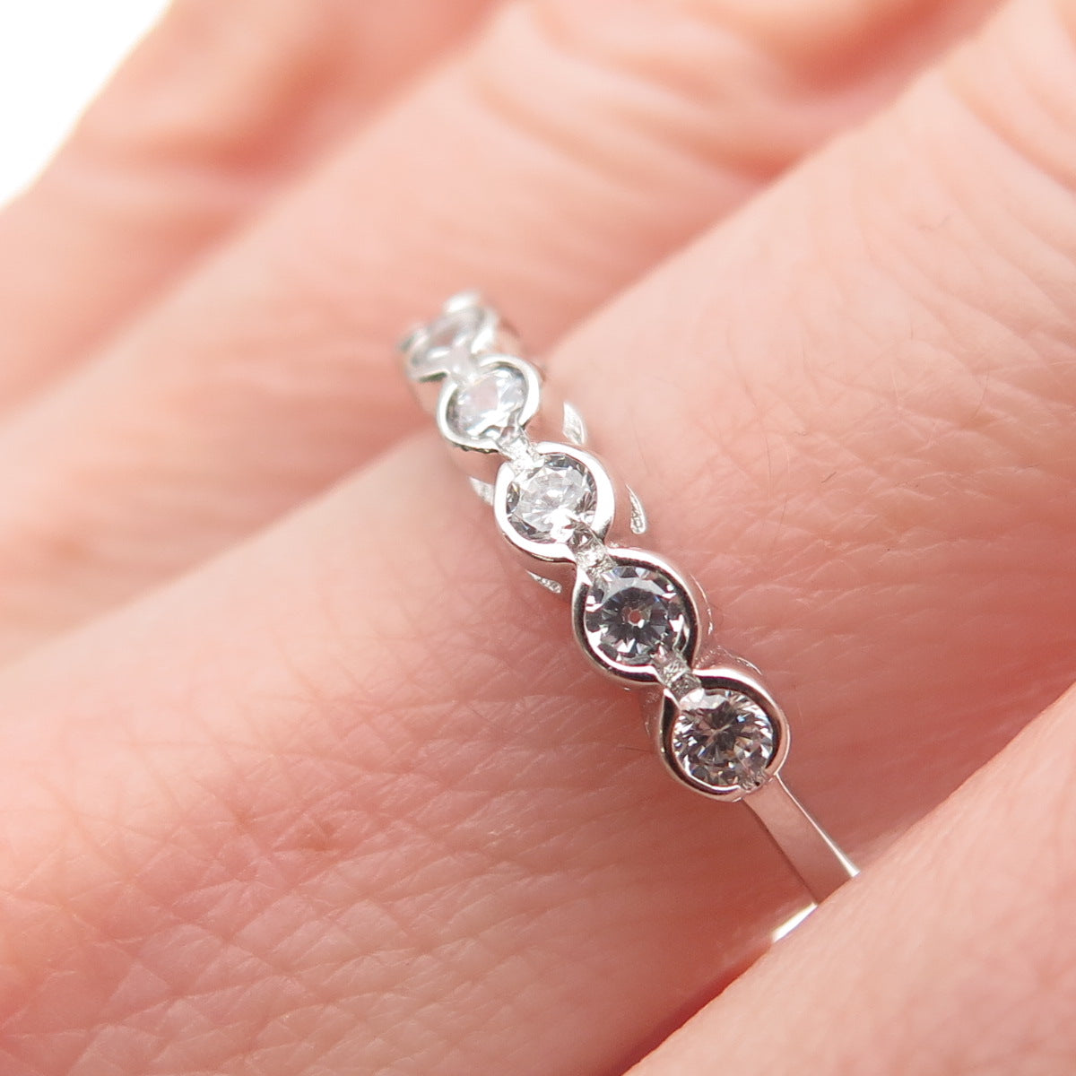 925 Sterling Silver Round-Cut C Z Half Eternity Band Ring Size 7.25