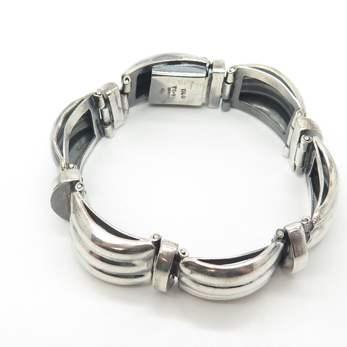925 Sterling Silver Vintage TILO Mexico Puffy Waves Panel Link Bracelet 6.5"