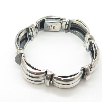 925 Sterling Silver Vintage TILO Mexico Puffy Waves Panel Link Bracelet 6.5"