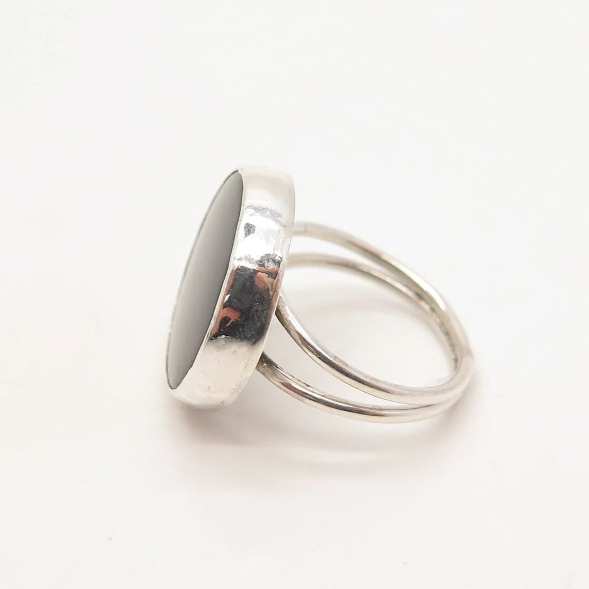 925 Sterling Silver Vintage Real Black Onyx Gem Round Signet Ring 6
