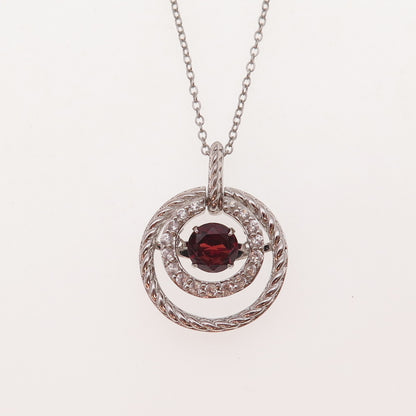 Joseph Schmid Sterling Silver Real Garnet & White Topaz Cable Chain Necklace 18"