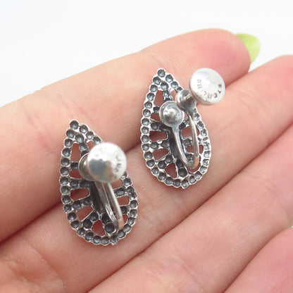925 Sterling Silver Vintage Beaded Screw Back Earrings