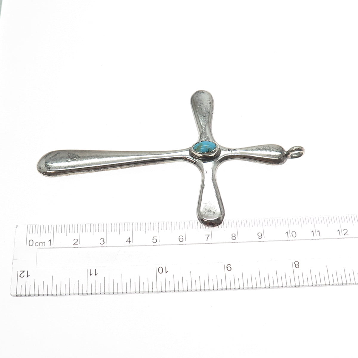 Old Pawn 925 Sterling Silver Vintage Southwestern Turquoise Cross Large Pendant