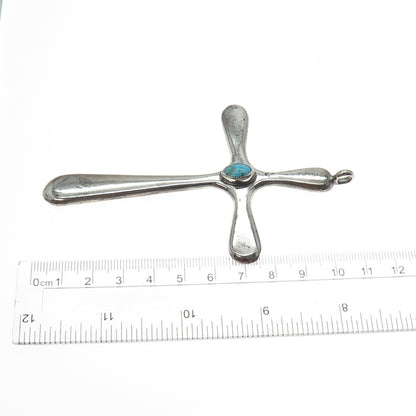 Old Pawn 925 Sterling Silver Vintage Southwestern Turquoise Cross Large Pendant