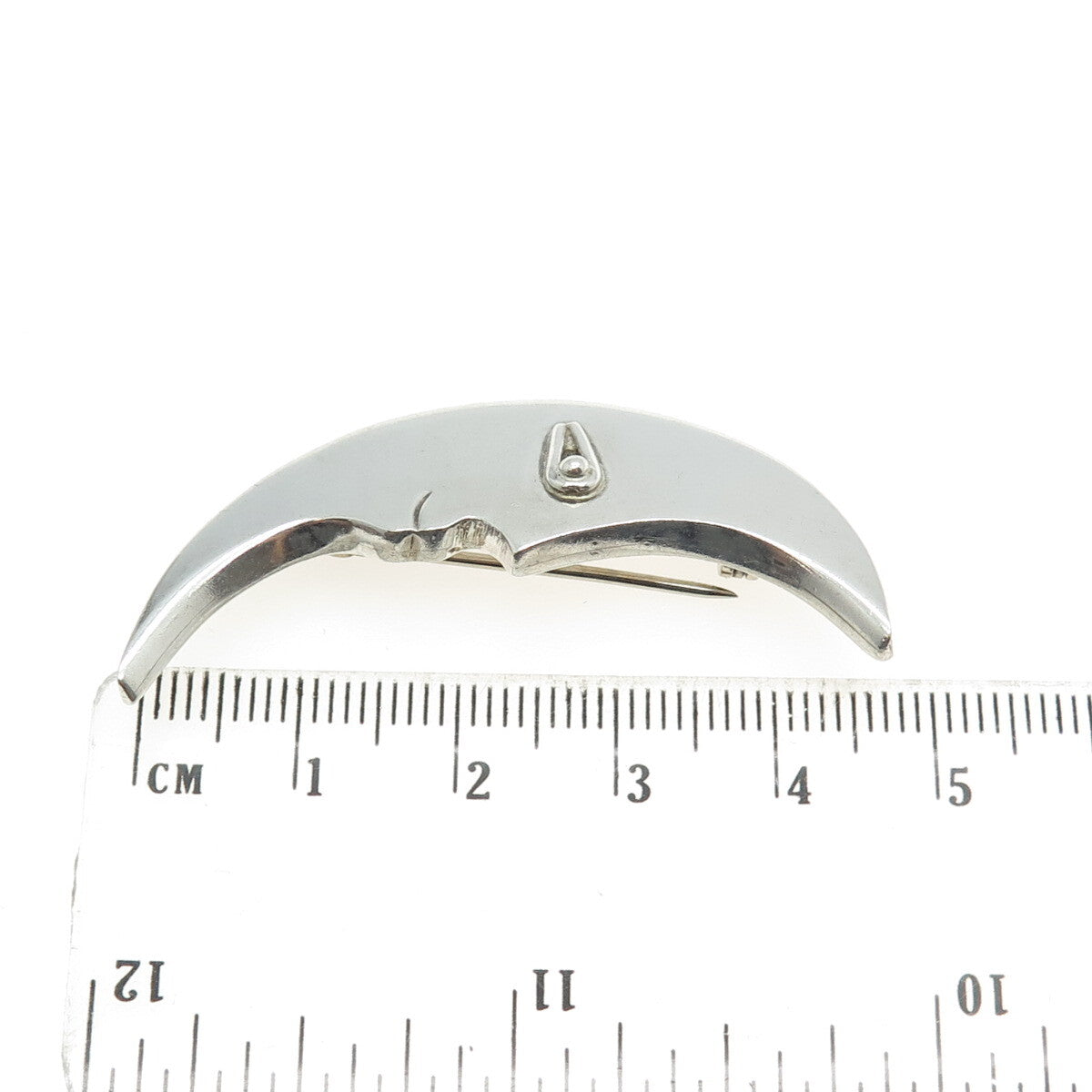 925 Sterling Silver Vintage Mexico Crescent Moon Modernist Pin Brooch