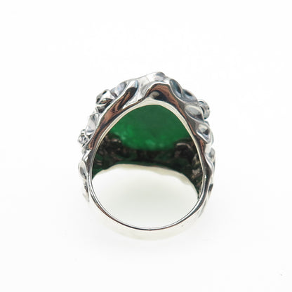 925 Sterling Silver Vintage Real Aventurine Skull Oxidized Ring Size 9