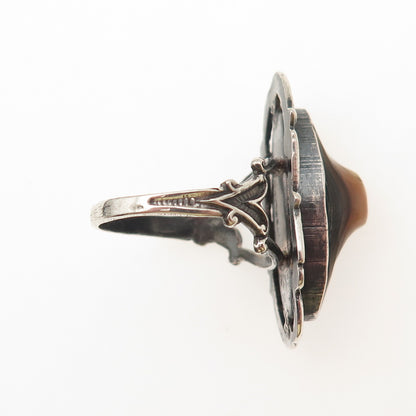 925 Sterling Silver Antique Art Deco Real Blister Pearl Oxidized Ring Size 6.75