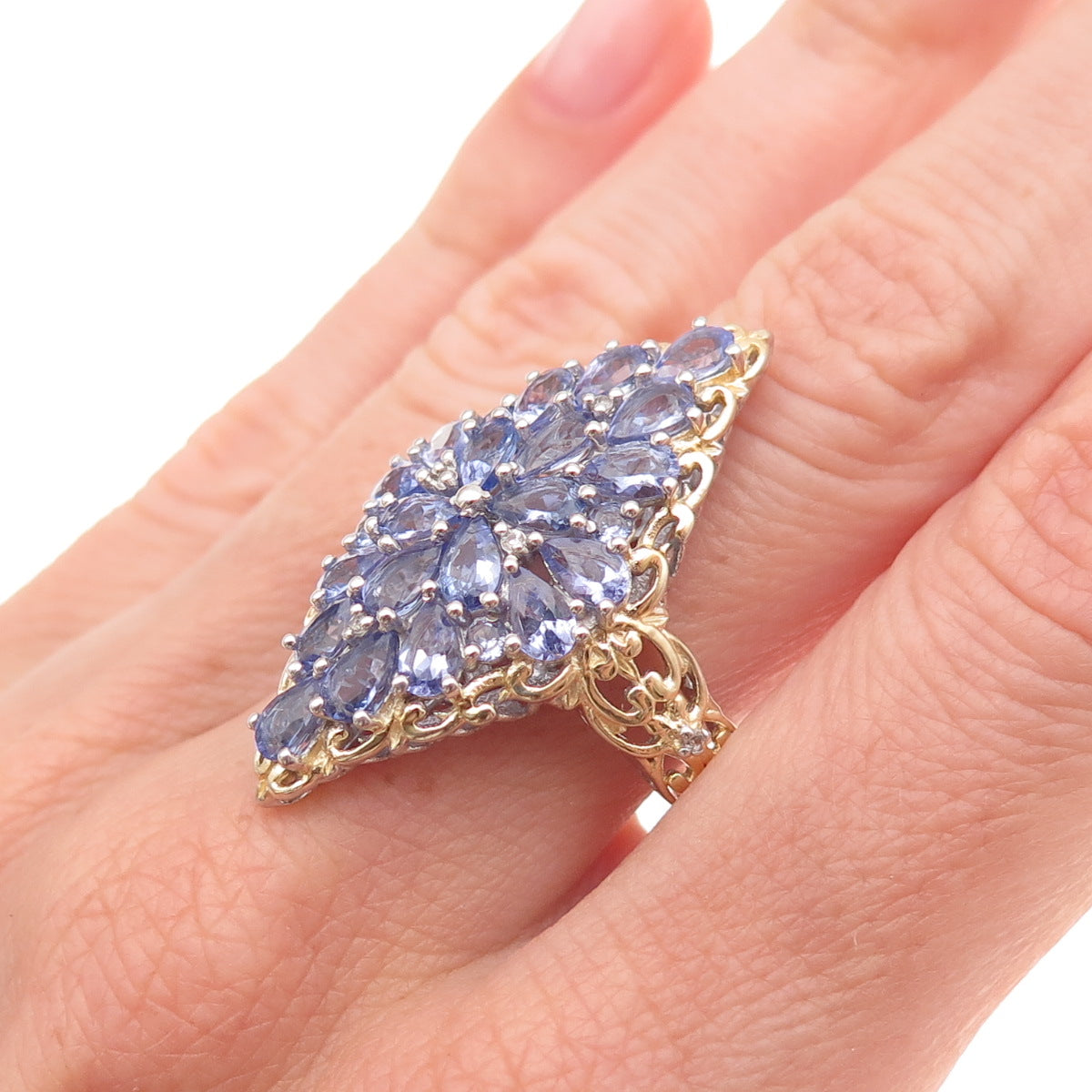 Chuck Clemency 925 Sterling Silver 2-Tone Real Tanzanite White Topaz Ring Size 8