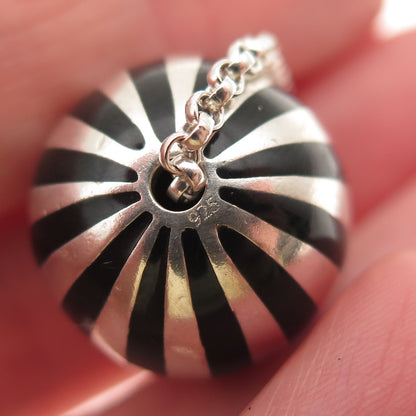 925 Sterling Silver Vintage Enamel Slide Ball Rolo Chain Necklace 24"