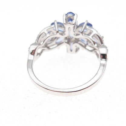 925 Sterling Silver Real Diamond Accent & Tanzanite Floral Ring Size 8