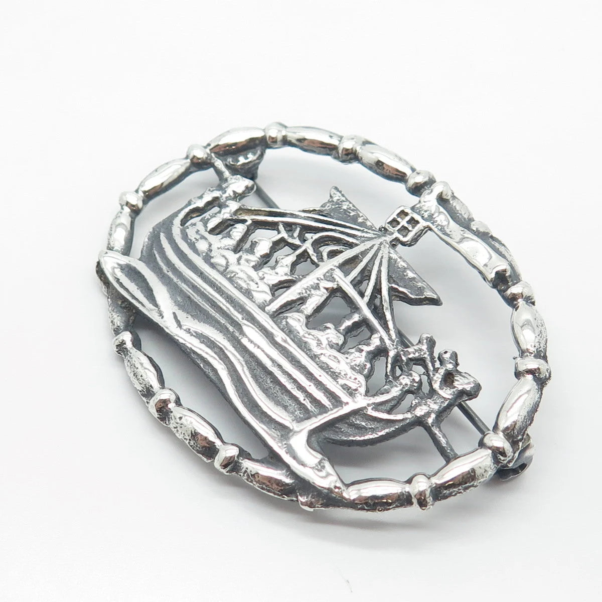 925 Sterling Silver Vintage Vessel Ship / Sailboat Pin Brooch