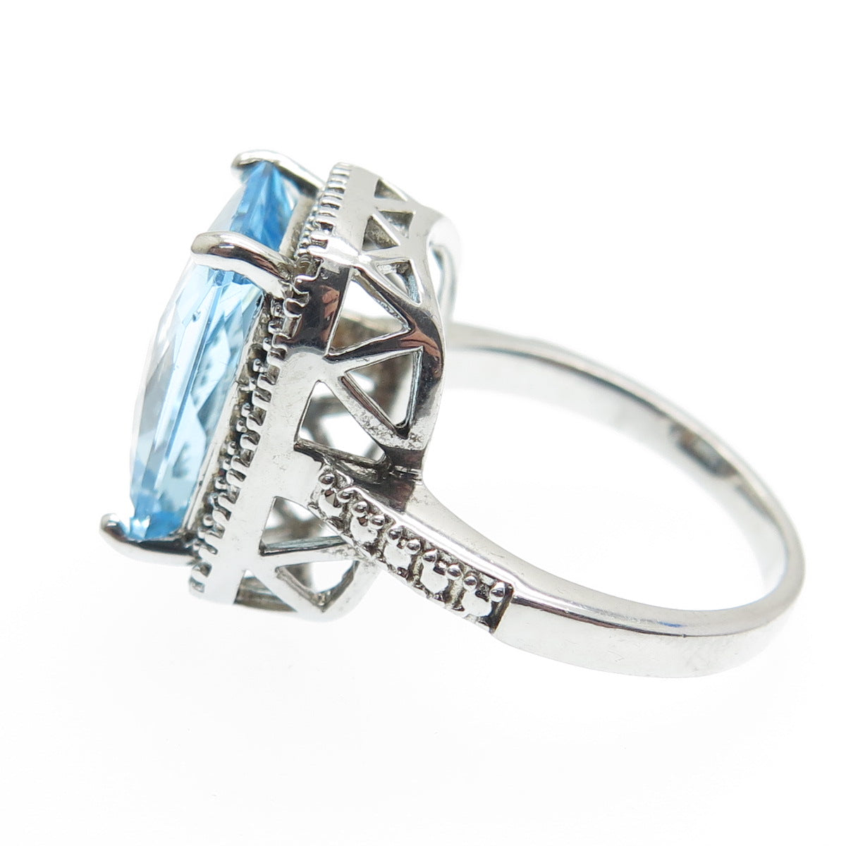925 Sterling Silver Real Blue & White Topaz Ring Size 7