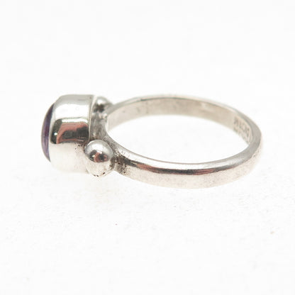 925 Sterling Silver Vintage Mexico Real Amethyst Modernist Ring Size 5.5