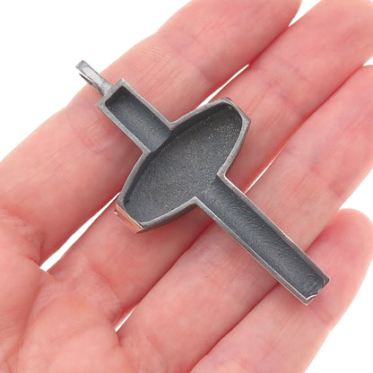 925 Sterling Silver Vintage Cross Key Oxidized Charm Pendant