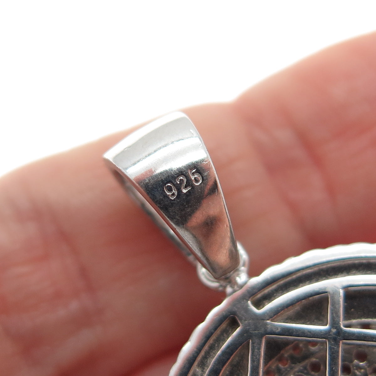 925 Sterling Silver Round-Cut C Z Sparkle Oval Disc Charm Pendant