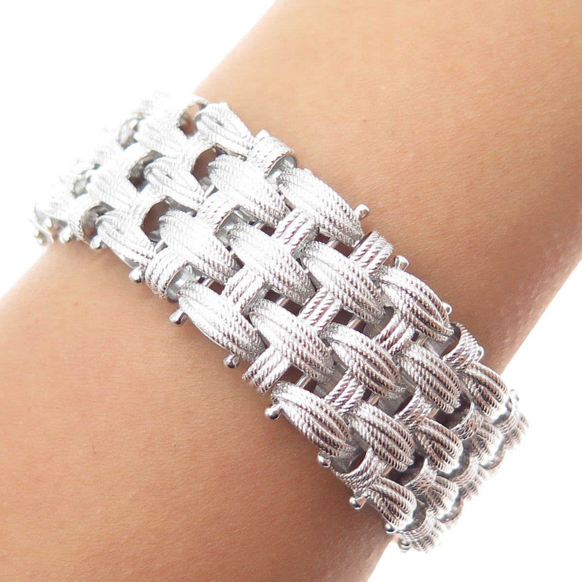 DASAN INC 925 Sterling Silver Vintage Italy Modernist Woven Link Bracelet 8"