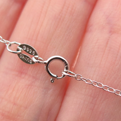 925 Sterling Silver Real Blue Topaz Tassel Cable Chain Necklace 18"