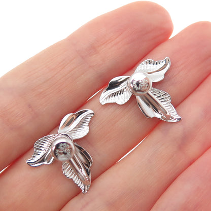 VAN DELL 925 Sterling Silver Antique Art Deco Floral Leaf Screw Back Earrings