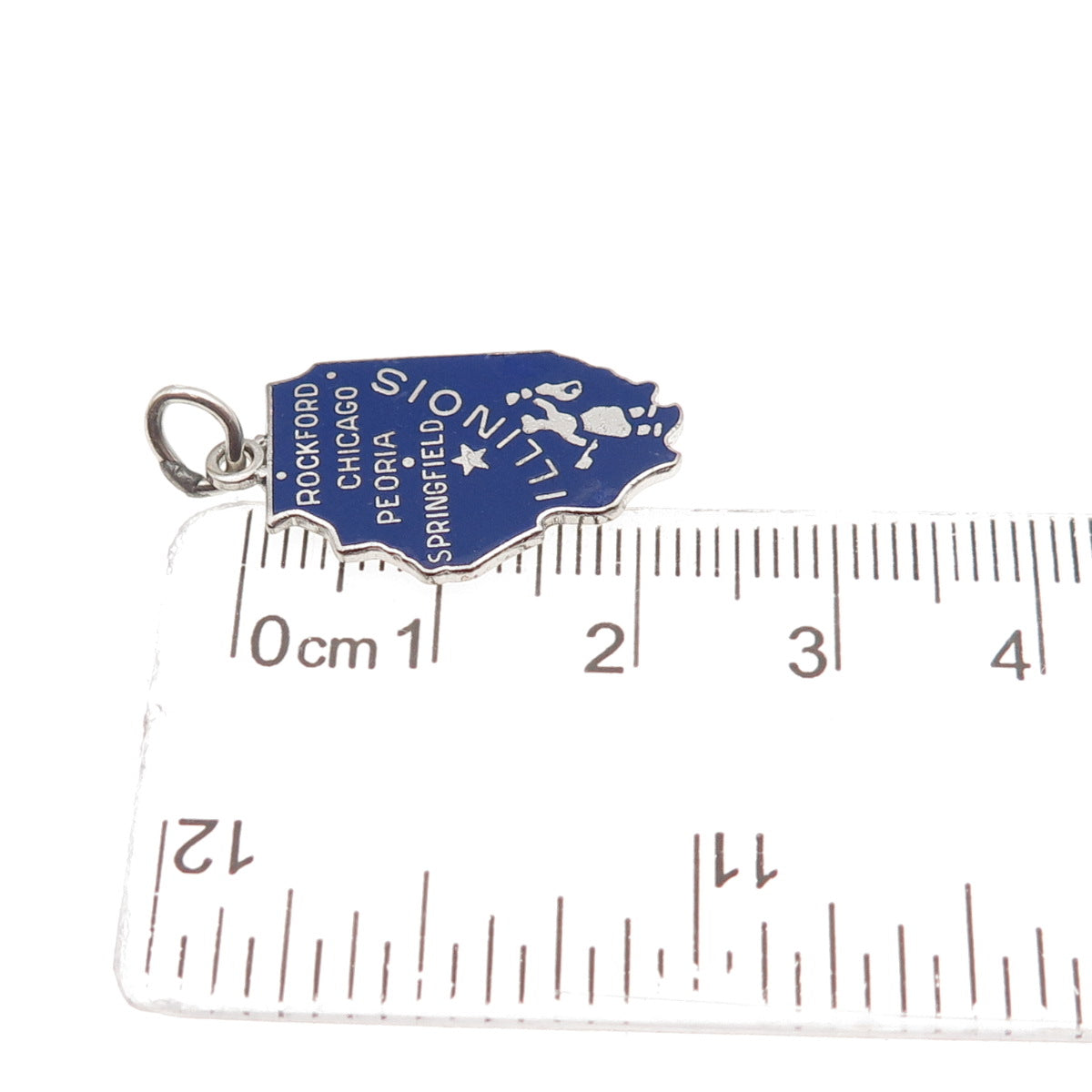 WELLS Sterling Silver Vintage Enamel Illinois Prairie State Mini Charm Pendant