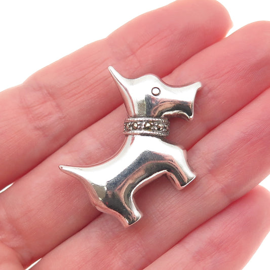 925 Sterling Silver Vintage Real Marcasite Scottish Terrier Oxidized Pin Brooch