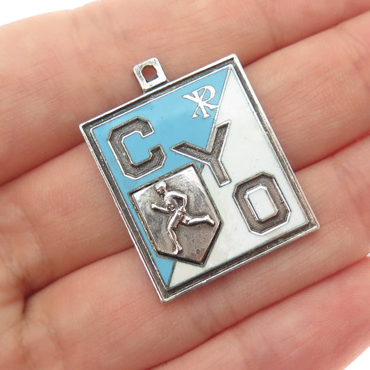 925 Sterling Silver Antique 1945 Enamel CYO Track & Field Medal Pendant