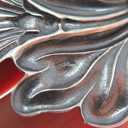 925 Sterling Silver Vintage Flower Leaf Ribbed Oxidized Pin Brooch