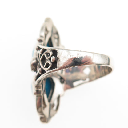 925 Sterling Silver Vintage Real Turquoise & Iolite Oxidized Ring Size 8