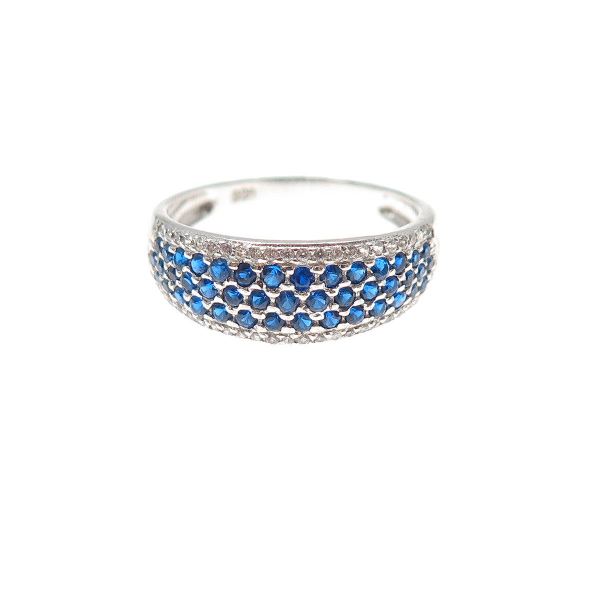 925 Sterling Silver Round-Cut Blue & White C Z Ring Size 7.25