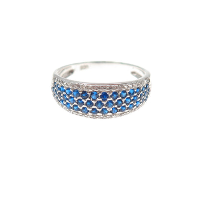 925 Sterling Silver Round-Cut Blue & White C Z Ring Size 7.25