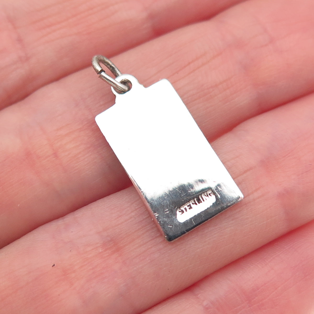 925 Sterling Silver Vintage Black Enamel I Love You Charm Pendant