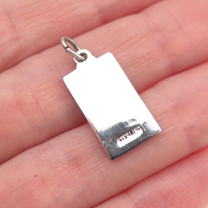 925 Sterling Silver Vintage Black Enamel I Love You Charm Pendant