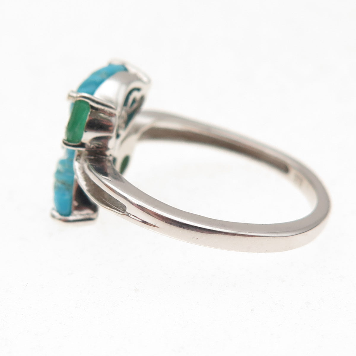 Chuck Clemency 925 Sterling Silver Real Turquoise Emerald Floral Ring Size 8.25