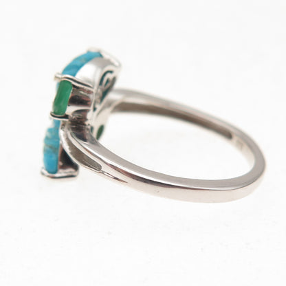 Chuck Clemency 925 Sterling Silver Real Turquoise Emerald Floral Ring Size 8.25