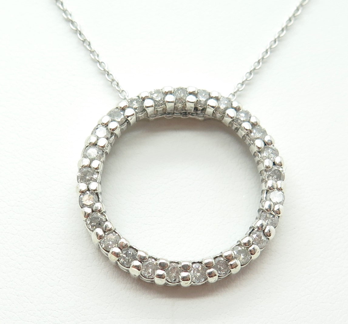 925 Sterling Silver Real Round-Cut Diamond Circle of Life Chain Necklace 18"