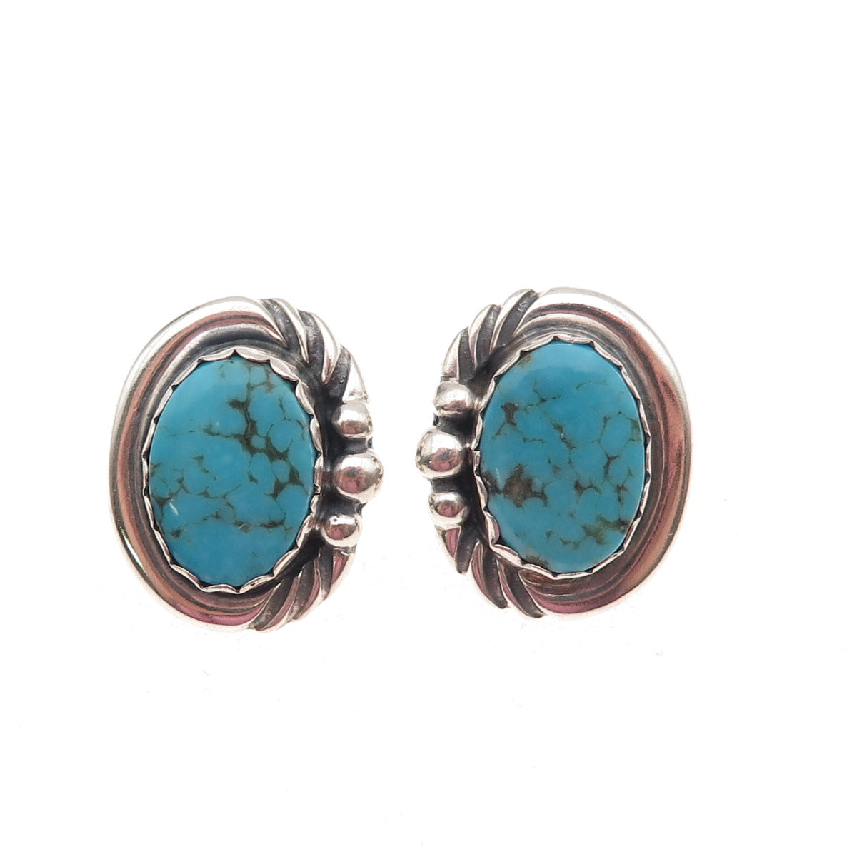 Old Pawn 925 Sterling Silver Vintage Southwestern Turquoise Tribal Earrings