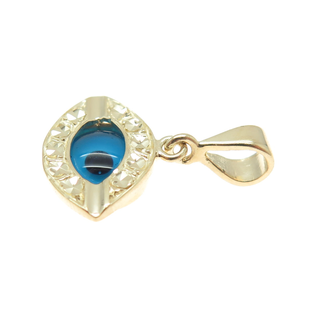 14K Yellow Gold Enamel Diamond-Cut Evil's Eye Amulet Minimalist Charm Pendant