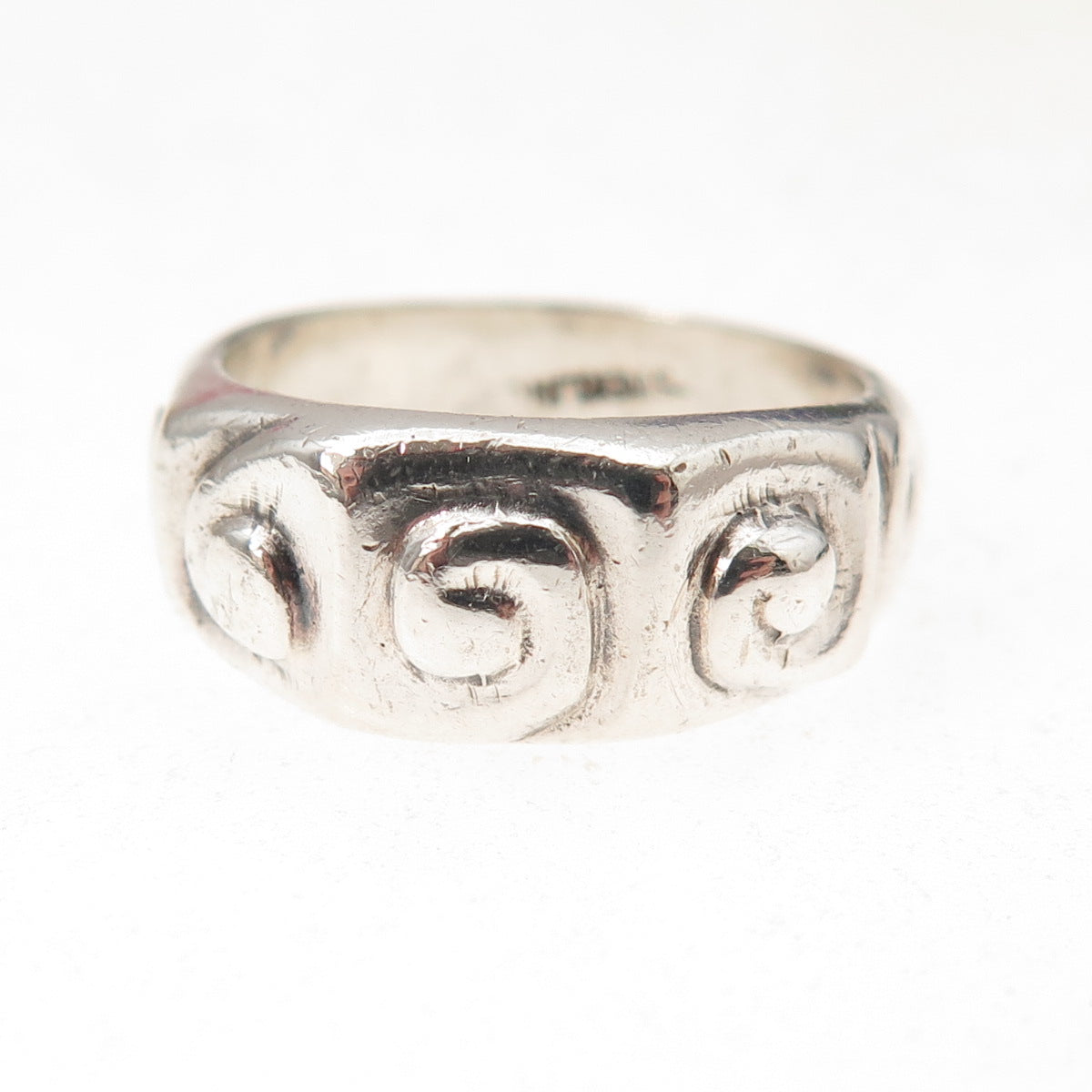 Ernst 925 Sterling Silver Vintage Modernist Spiral Oxidized Ring Size 7