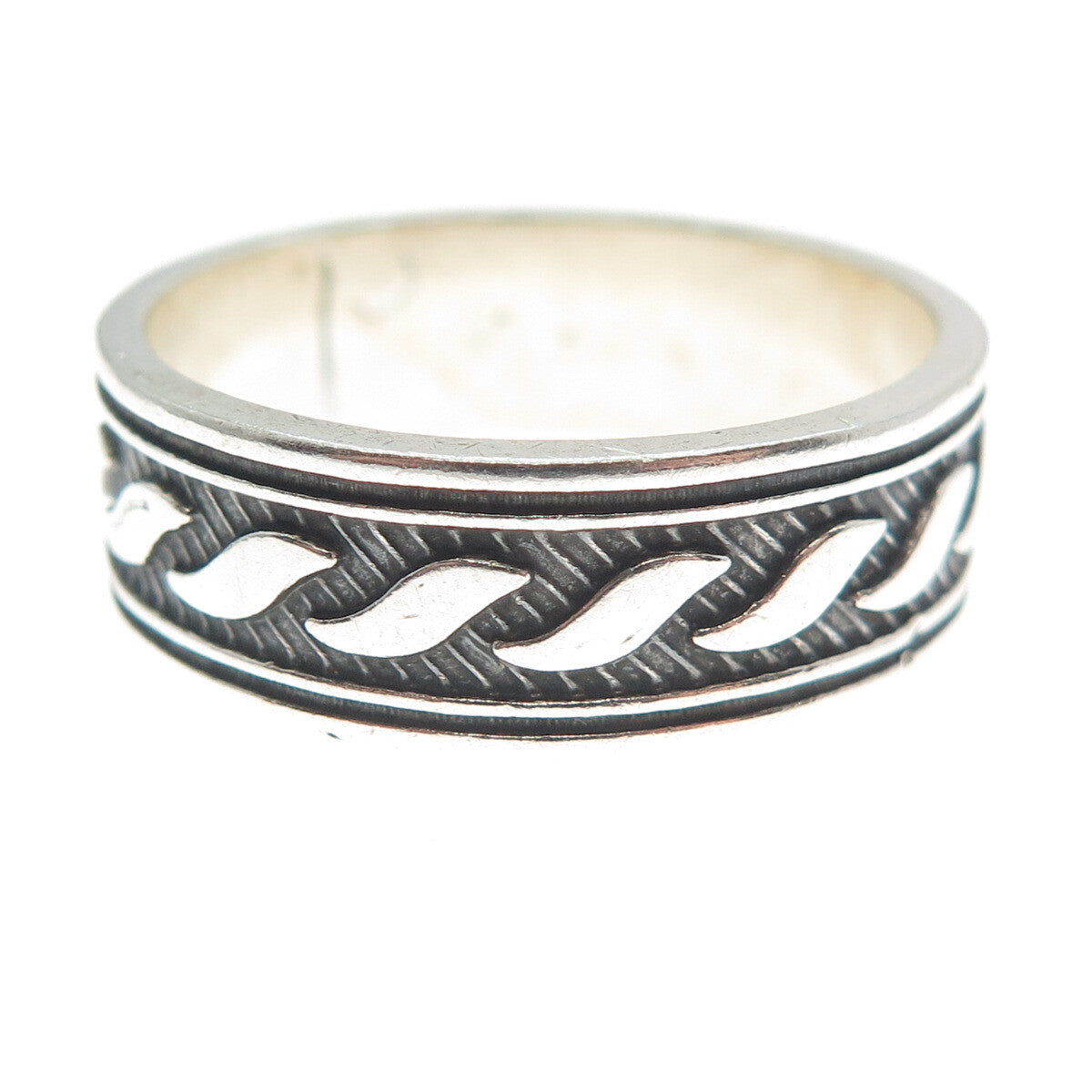 925 Sterling Silver Vintage Modernist Wavy Oxidized Band Ring Size 13.25