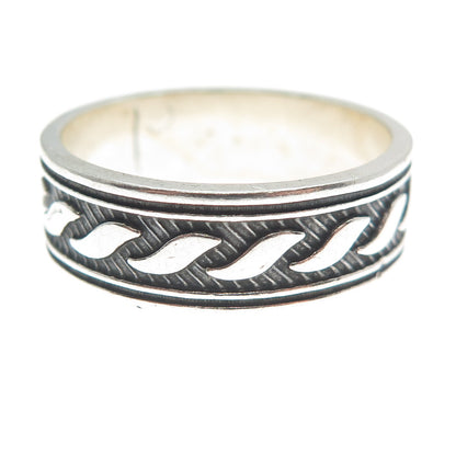 925 Sterling Silver Vintage Modernist Wavy Oxidized Band Ring Size 13.25