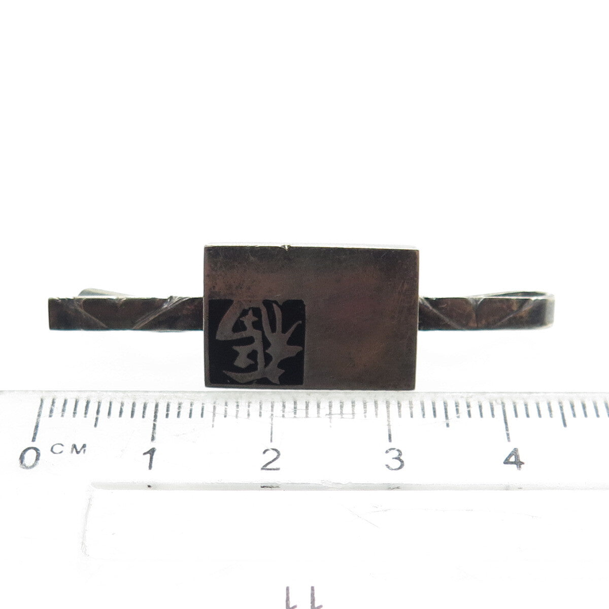 950 Silver Antique Enamel Chinese Character "Blessing" Tie Clip
