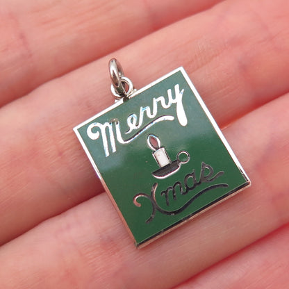 Wells 925 Sterling Silver Vintage Enamel Merry Christmas Charm Pendant