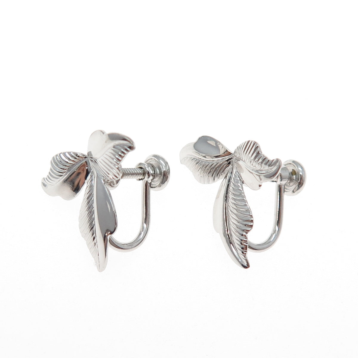 VAN DELL 925 Sterling Silver Antique Art Deco Floral Leaf Screw Back Earrings