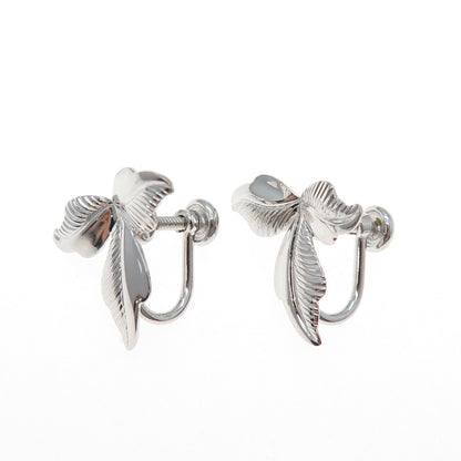 VAN DELL 925 Sterling Silver Antique Art Deco Floral Leaf Screw Back Earrings