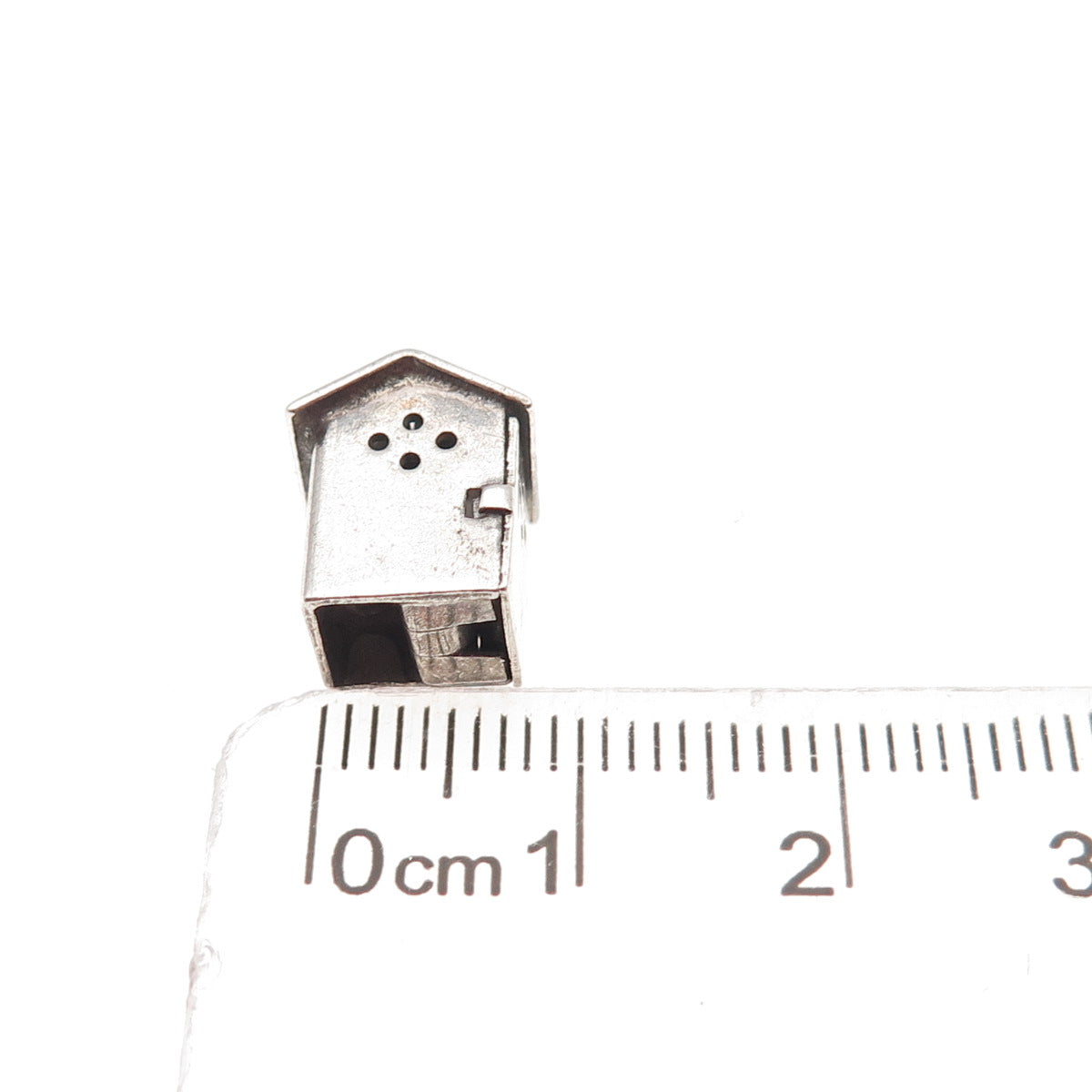 Wells 925 Sterling Silver Antique Art Deco Outhouse 3D Mini Open Charm Pendant