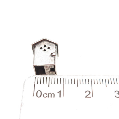 Wells 925 Sterling Silver Antique Art Deco Outhouse 3D Mini Open Charm Pendant